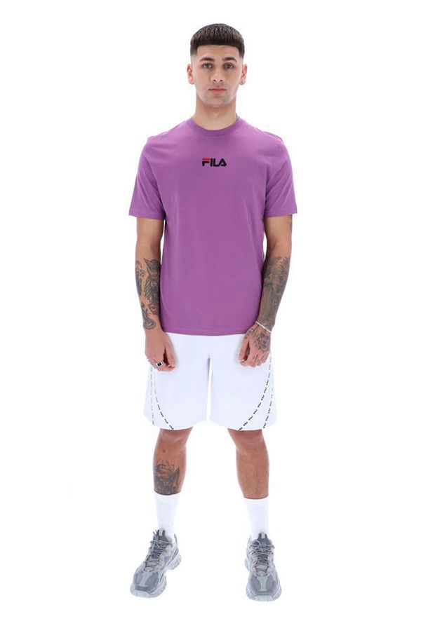 Fila Malik Embroidered Men's T-Shirts - Purple,NZ 86-90278